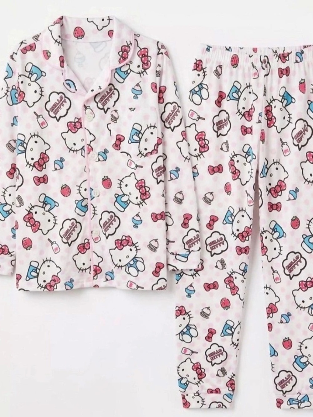 Hello Kitty Printed Pajama Set in Pink & White